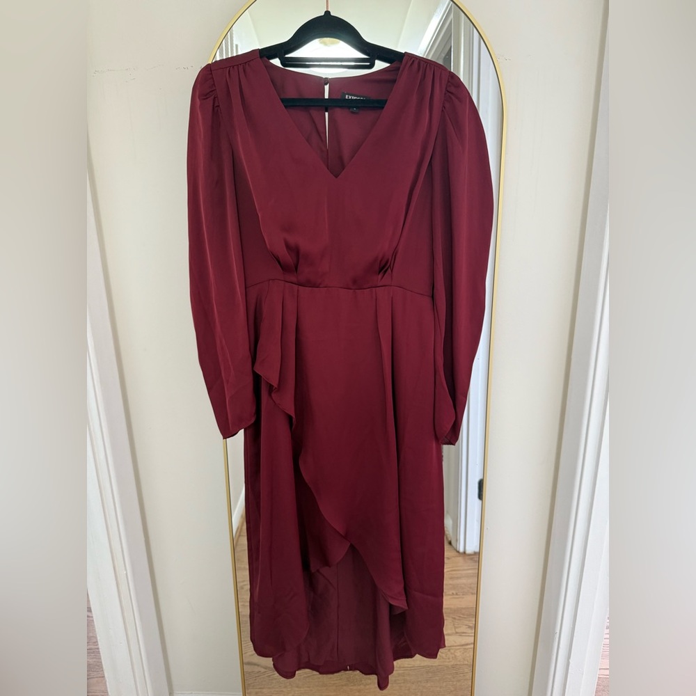 Express Deep Red Long Sleeve Dress